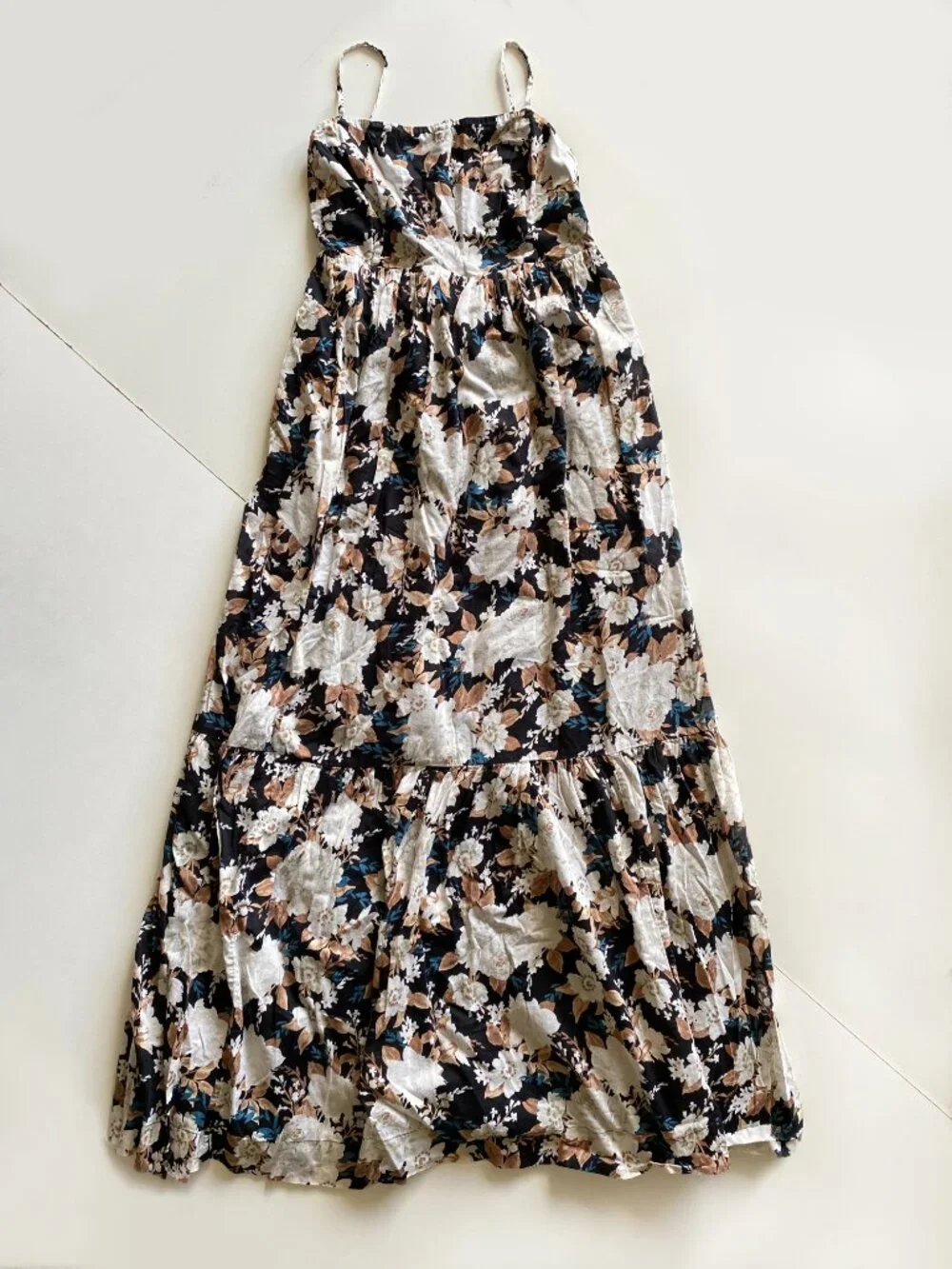 Abercrombie & Fitch Black Floral Tiered Smocked Maxi Dress Size M